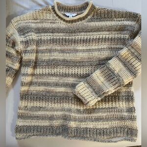 Time and Tru Women's Crewneck Sweater - Brown and Cream